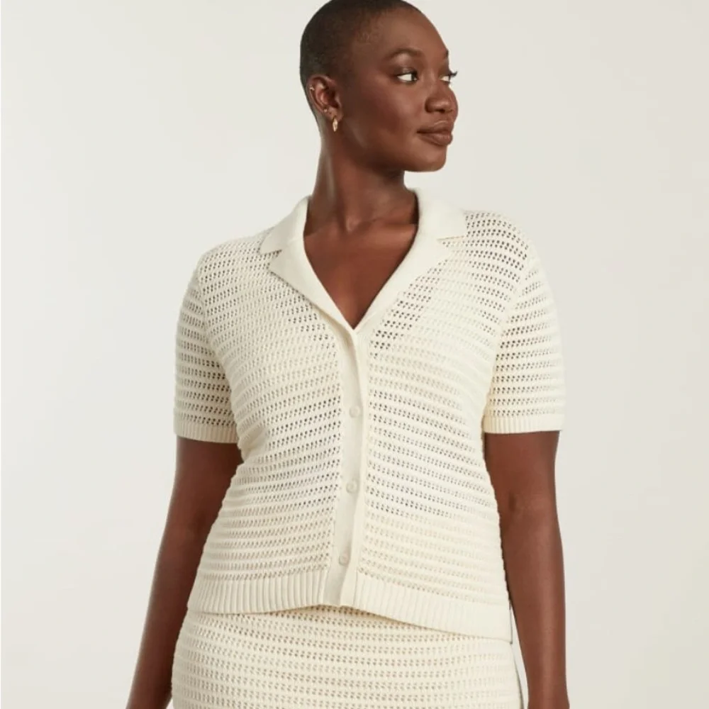 Everlane Crochet Knit Polo, M, EUC - Picture 4 of 8